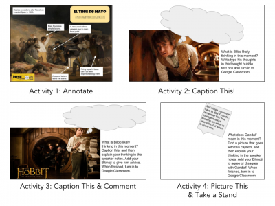 Annotated images of the hobbit and El Tres De Mayo painting