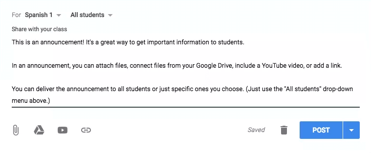 Add an announcement to Google Classroom