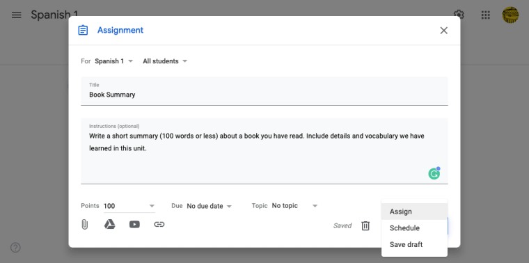 Tips for Google Classroom assignment