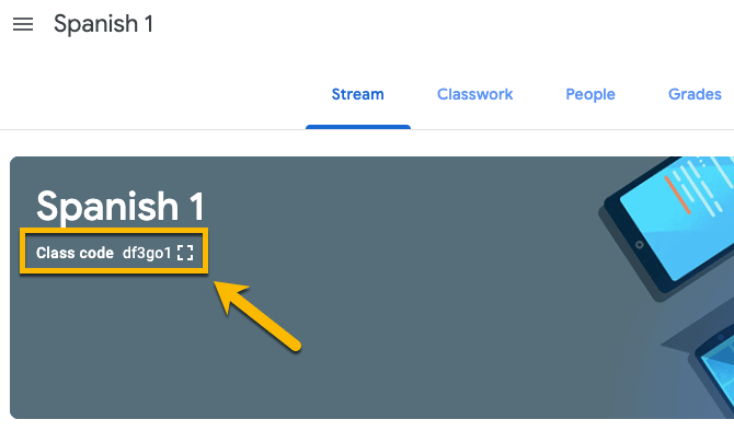 Create and share a class code in Google Classroom