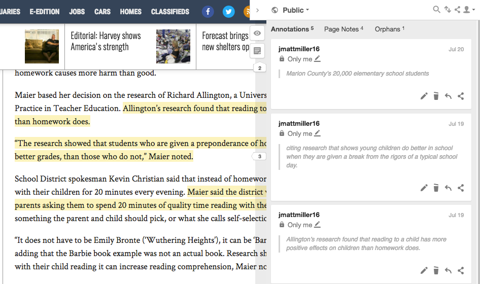 Hypothesis annotations with hypothes.is app