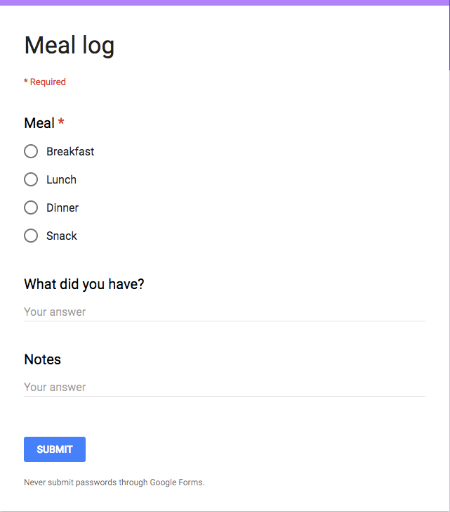 meal log screenshot