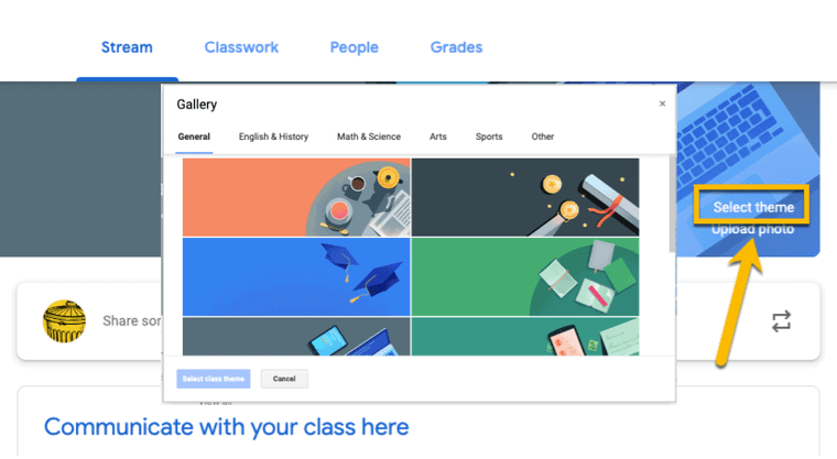 Select a theme in Google Classroom